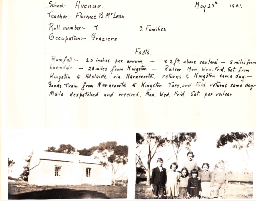 n 1941 the school inspector in the South East invited schools to contribute two pages about their school. This is 2 of 2 pages from the Avenue school’s contribution. Image supplied courtesy of Marion Hextall in 2020.