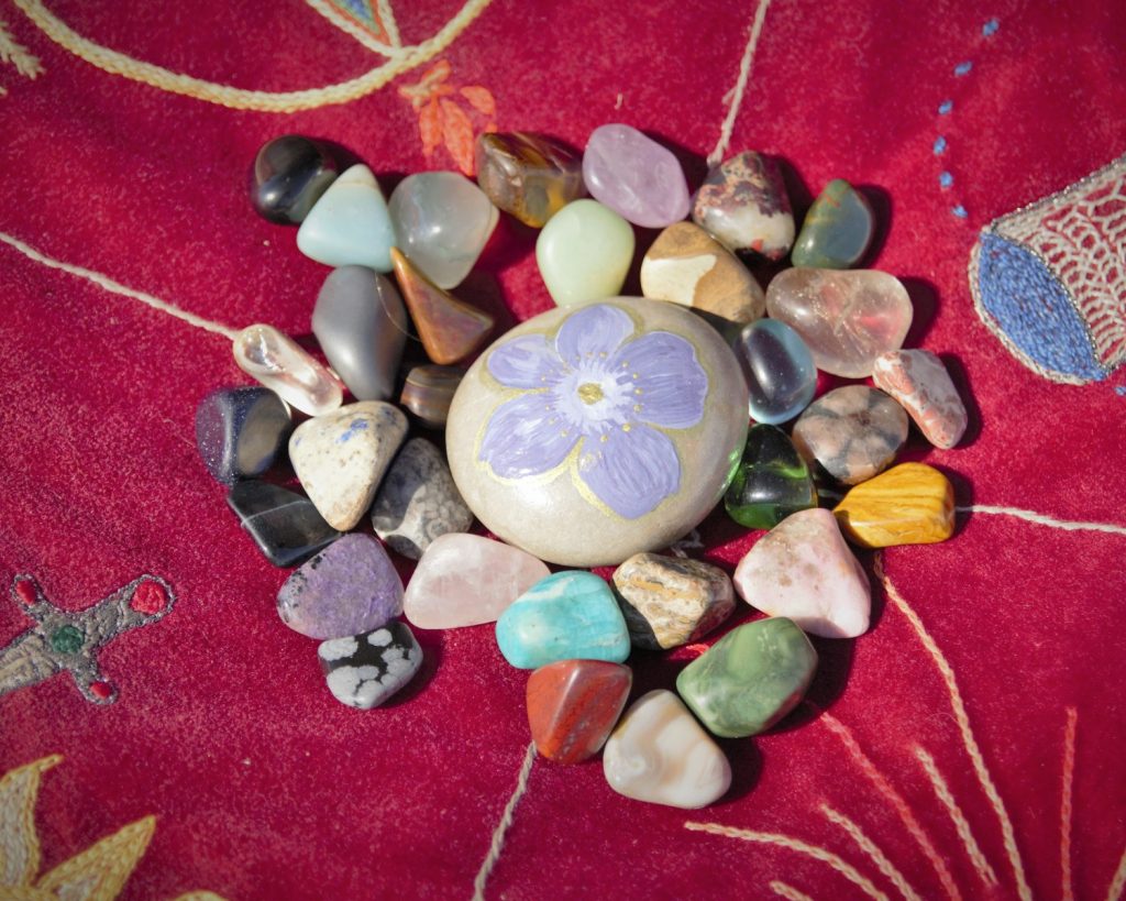 Closeup of the center of the medicine wheel cloth.